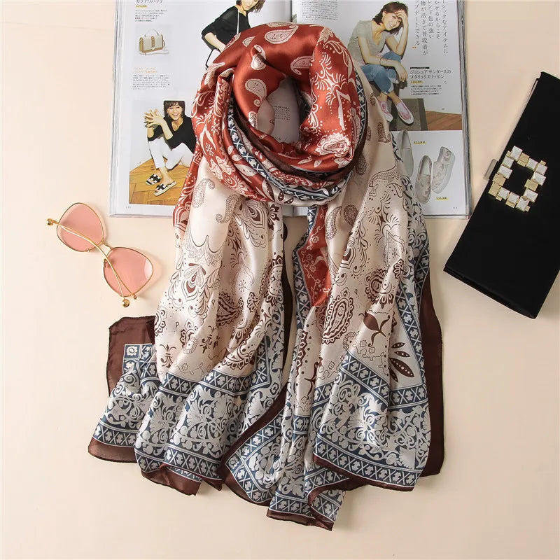 Women's Retro Classic Style Color Block Satin Scarf