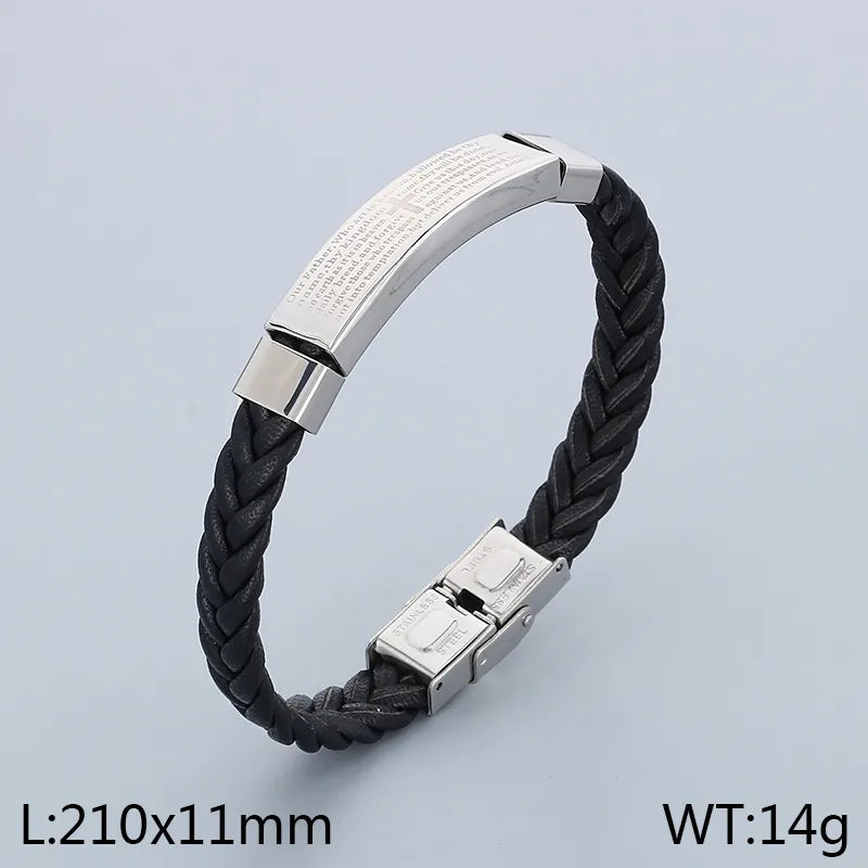 Business Geometric 304 Stainless Steel Leather Men's Bangle