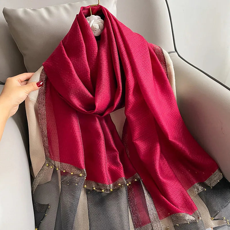 women's retro solid color  silk silk scarves