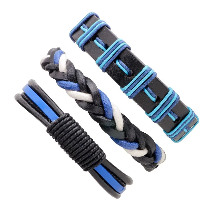 casual letter feather wings pu leather alloy beaded patchwork men's bracelets