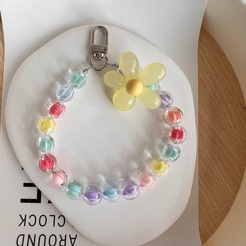 sweet flower plastic beaded mobile phone chain