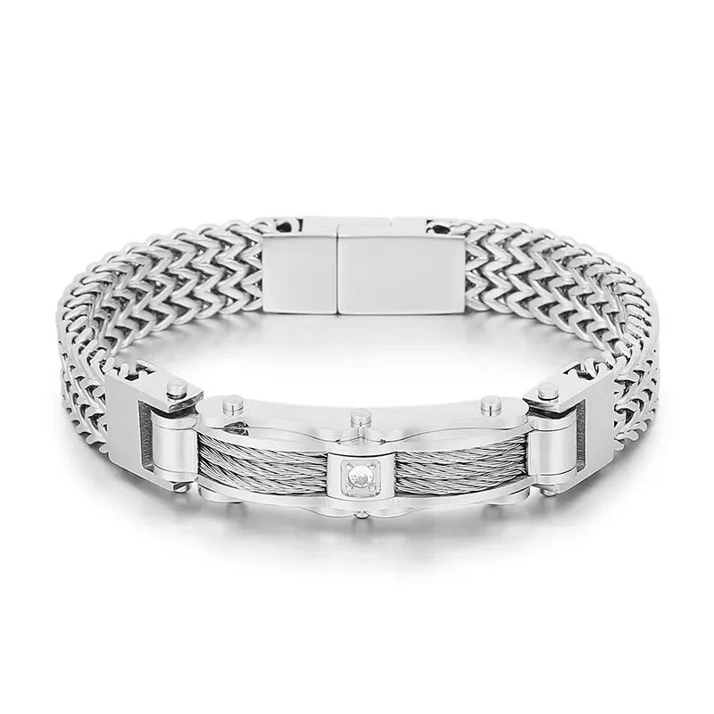 Hip-Hop Solid Color 304 Stainless Steel Inlay Zircon 18K Gold Plated Men's Bracelets