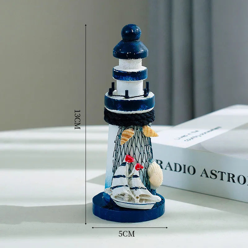 Mediterranean Style Wooden Stamper Ocean 13cm Small Lighthouse Decoration Creative Gift Shooting Props