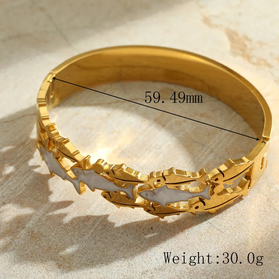 Casual Marine Style Simple Style Starfish Shell Fish 304 Stainless Steel 18K Gold Plated Imitation Pearl Bangle In Bulk