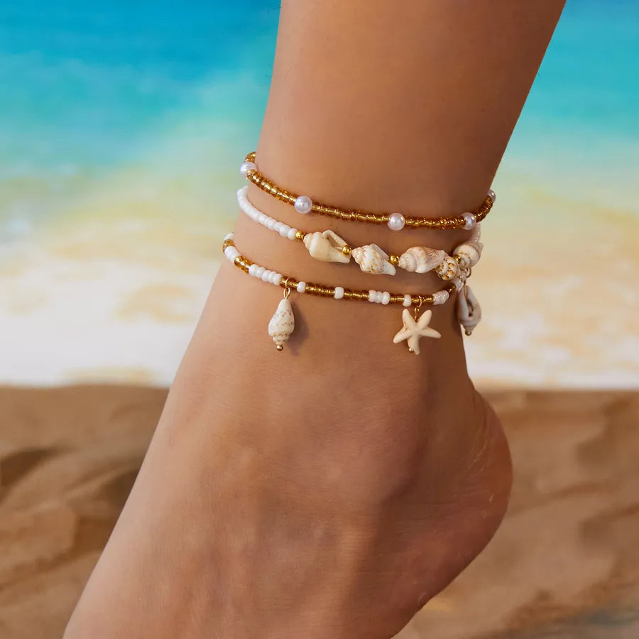 Wholesale Jewelry Marine Style Shell Alloy Seed Bead Anklet