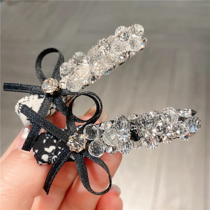 New Dongdaemun Crystal Fabric Hair Clip Headwear Floral Embellished Diamond Edge Duckbill Hairline Hair Clip Women's Accessory