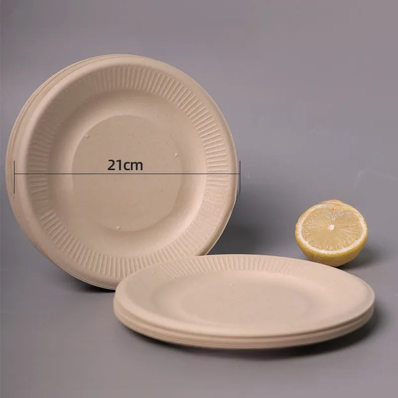 Disposable Sugarcane Pulp Paper Plate Dinner Plate Barbecue Cake Kindergarten Drawing DIY Paper Plate Thickened Pulp Plate
