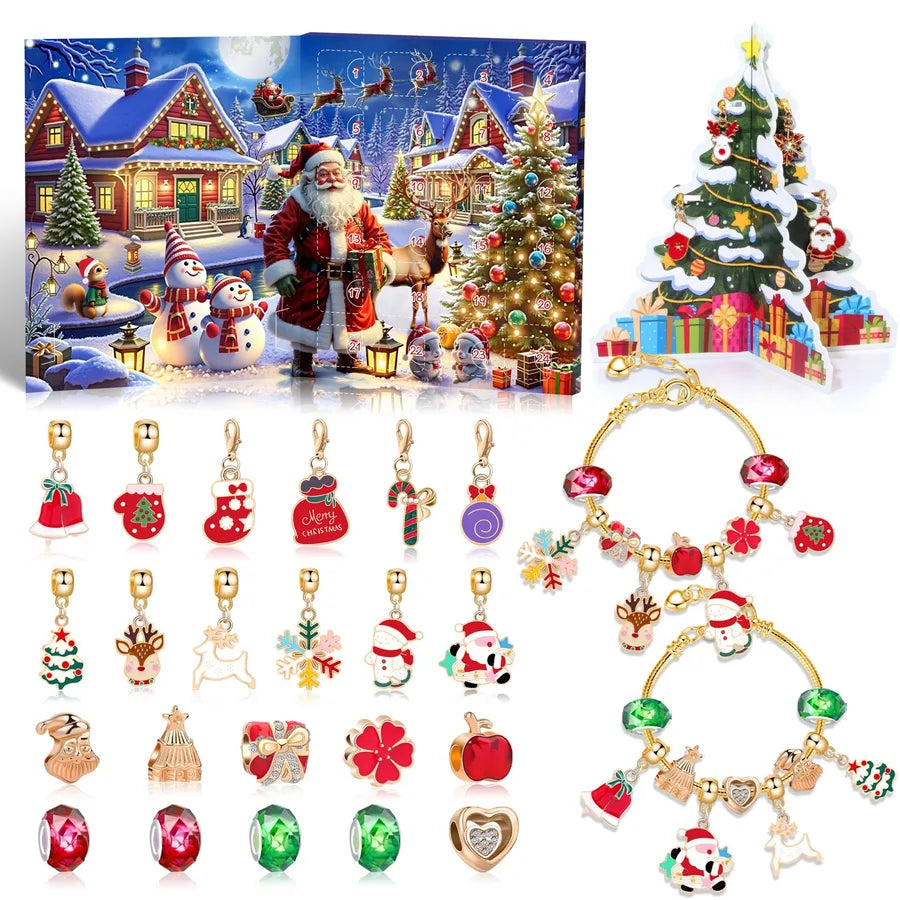 Christmas Countdown 24 Days Calendar Arrival Festival Surprise Blind Box Cartoon Diy Creative Combination Christmas Bracelet