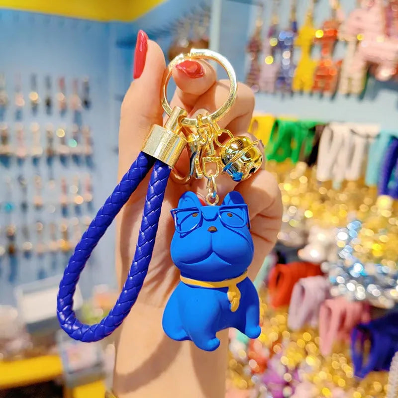 Cartoon Resin Glasses French Bulldog Keychain for Women Cute Creative Dog Exquisite Car Keychain Bag Pendant