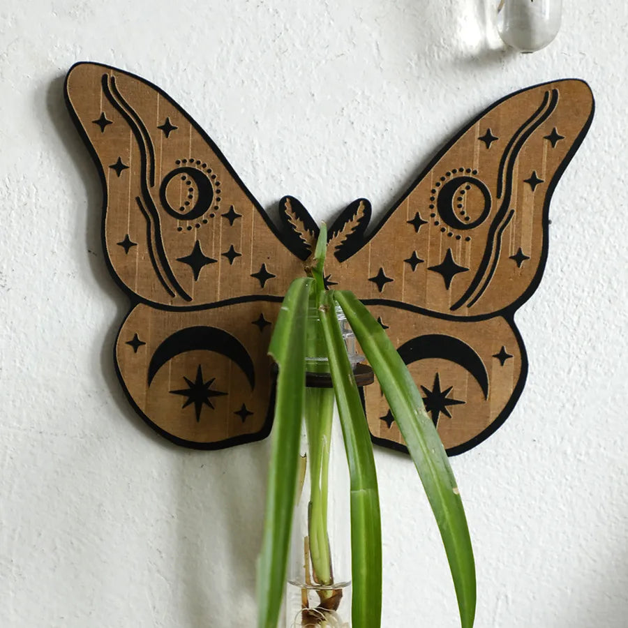 Retro Hexagram Moon Butterfly Wood pendant Wall Art