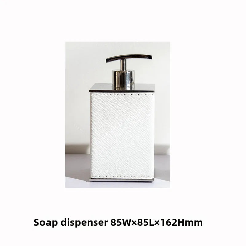 Modern European-style Home Furnishing Soft Matching Set Stainless Steel Leather Soap Dispenser Toothbrush Box Bathroom Four-piece Set Ornaments