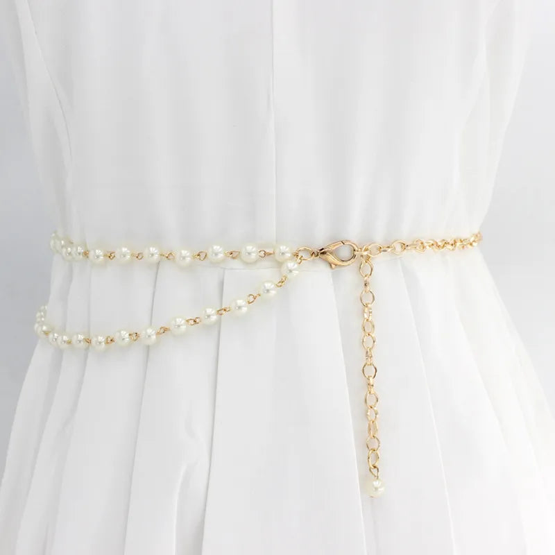 lady imitation pearl alloy beaded plating women's corset belts 1 piece