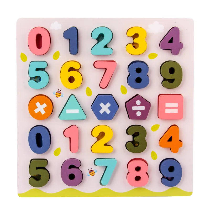 wooden colorful alphabet number cognitive matching puzzle kids  toys