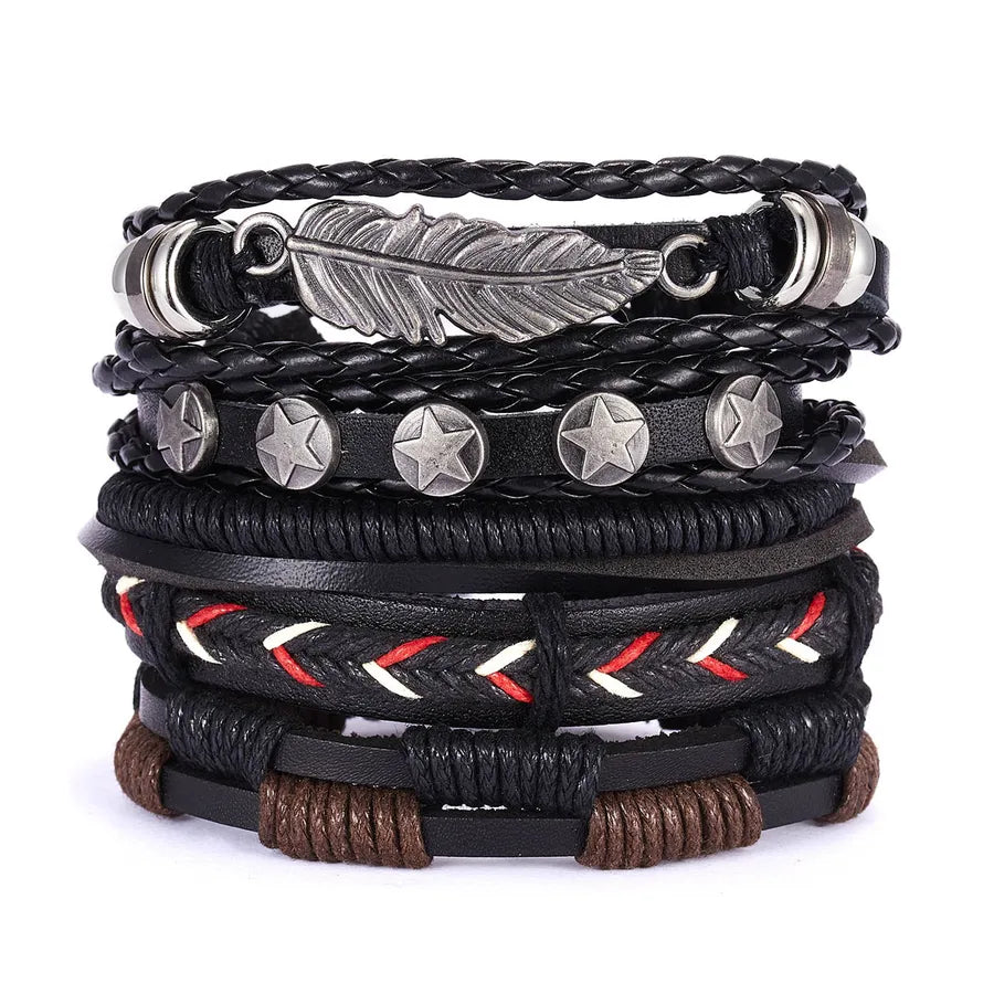 Hip-Hop Retro Geometric CCB Pu Leather Alloy Braid Men's Bracelets