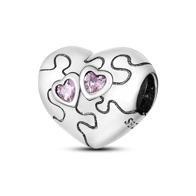 Amazon Hot Sale Original Cool Copper Plating S925 Silver Color Zirconium Heart-Shaped Beaded Charm Bracelet Necklace Cross-Border Wholesale