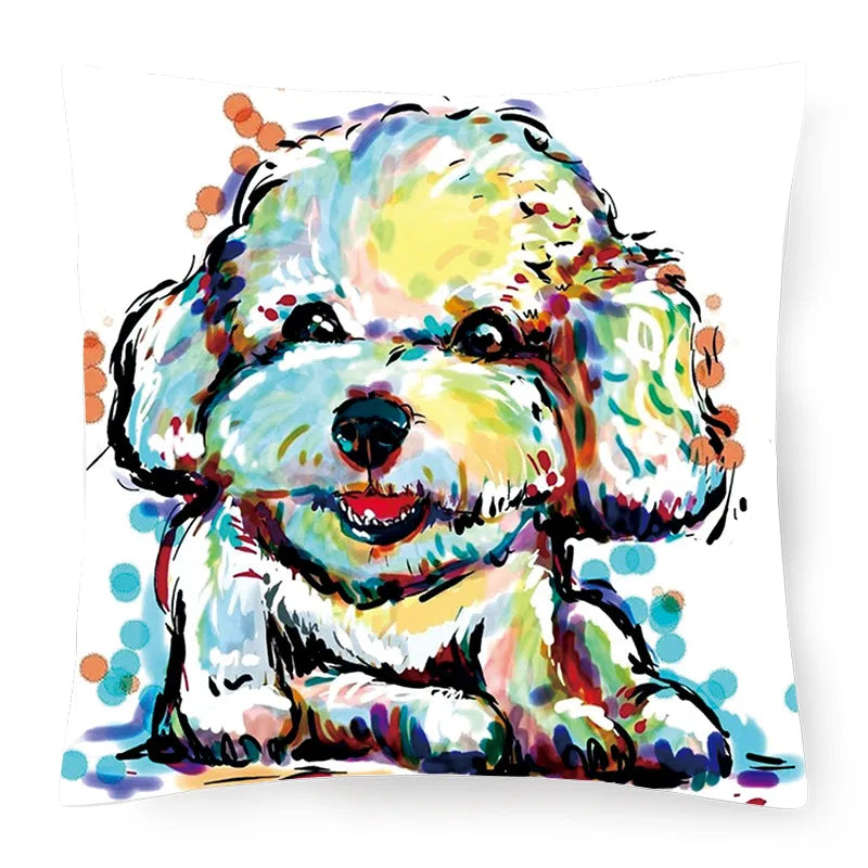 cute pastoral cartoon dog plush throw pillow
