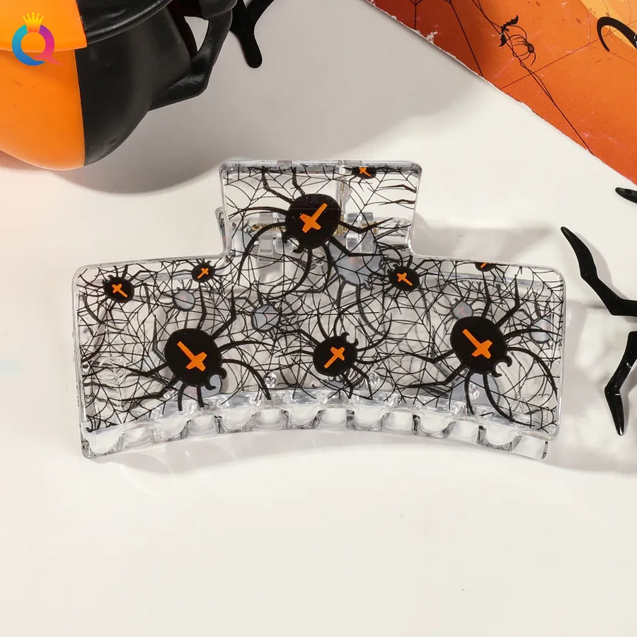Halloween Ghost Pumpkin Print Hair Clip Women's Fashion Hair Grips Square Design Plastic Headwear Simple Style Hair Accessories