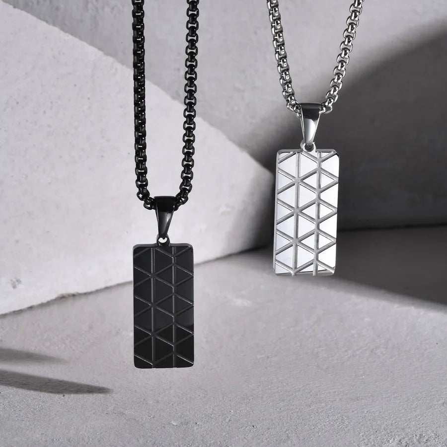 Stainless Steel Corrosion Geometric Figure Square Plate Pendant Necklace