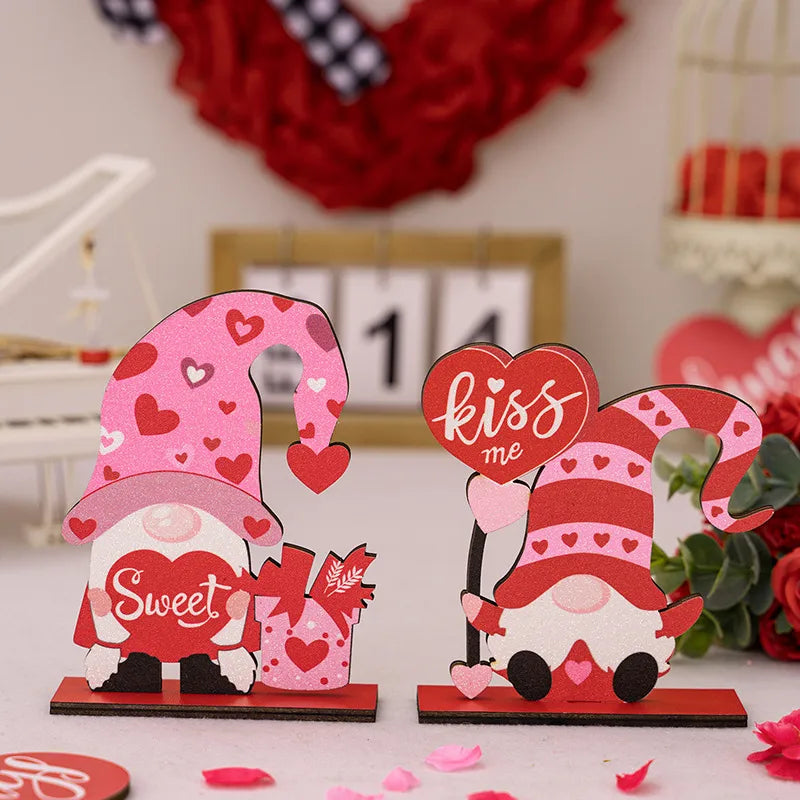 Valentine'S Day Cute Heart Shape Plywood Indoor Date Ornaments Rudolph Doll Decorations Table Decoration