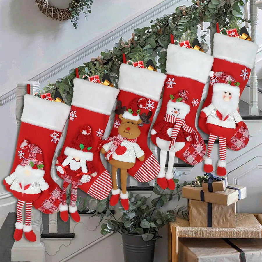 Modern Art Minimalist American Style Christmas Decorations Santa Snowman Reindeer Christmas Socks Christmas Tree Ornaments Gift Bag