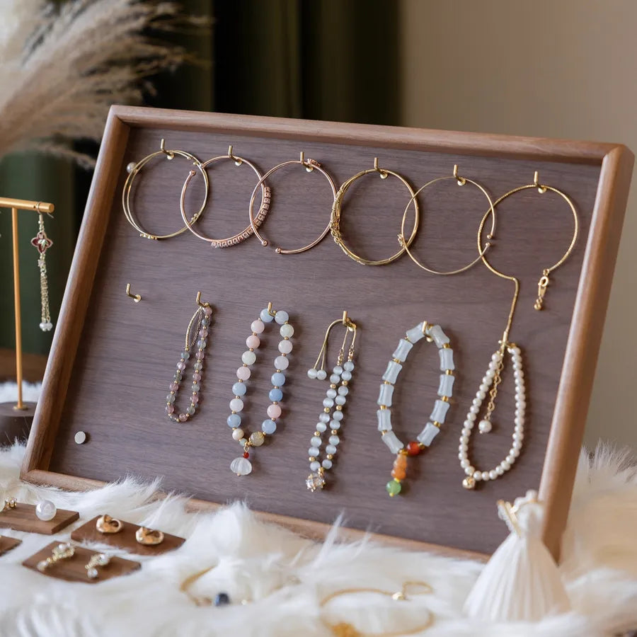 Walnut Wooden Bracelet Display Stand Crystal Ethnic Style Jewelry Organizer Hand Chain Earring Holder Craft Fair Stall Rack