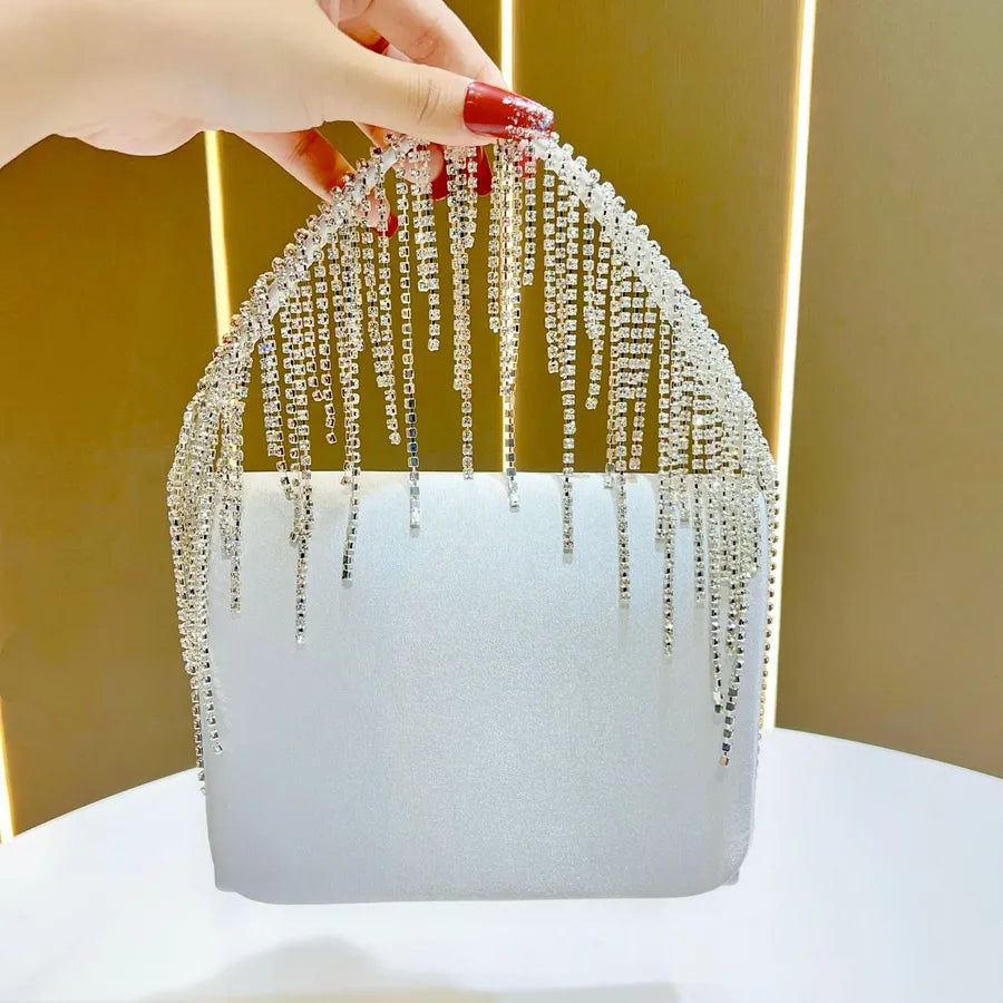 Elegant Evening Clutch Bag For Women Handbag Shoulder Bag Diamond Embellished Tassel Detail Square Bag Fashionable Accessory