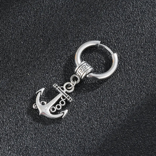 1 piece retro punk anchor plating stainless steel drop earrings