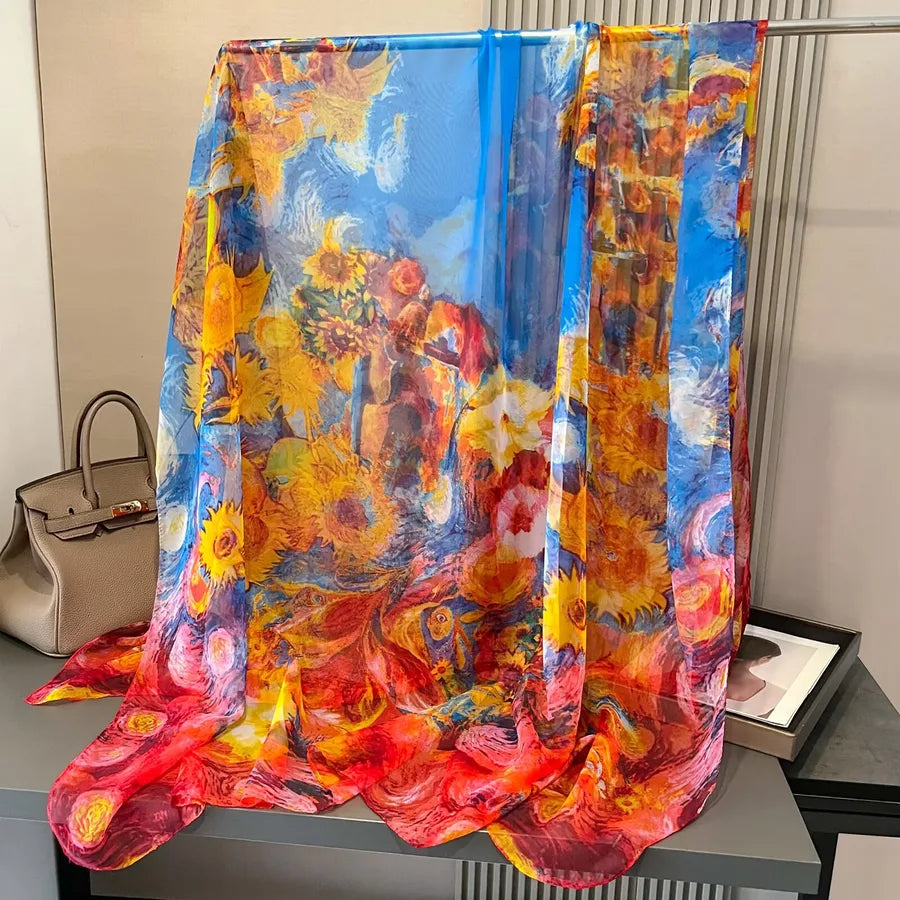 Women's Retro Flower Brocade Yarn Silk Scarf