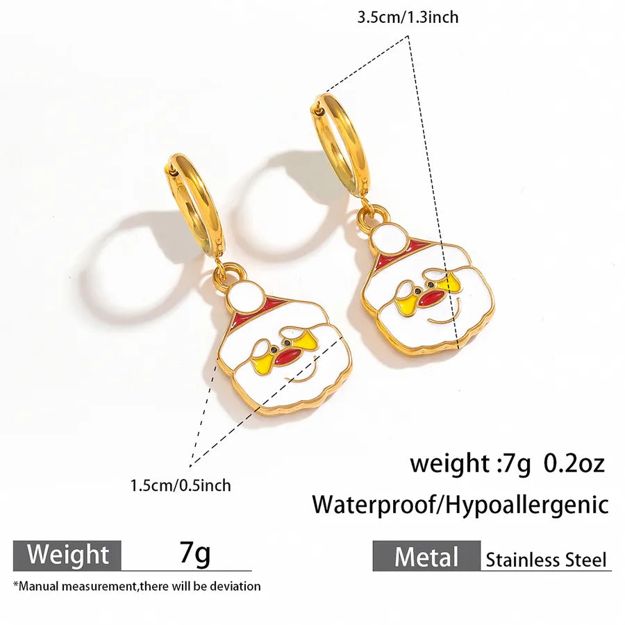 Christmas Santa Claus Ear Cuffs Titanium Steel 316L Quality Suitable For Commuting And Casual Occasions Drop Oil Earrings