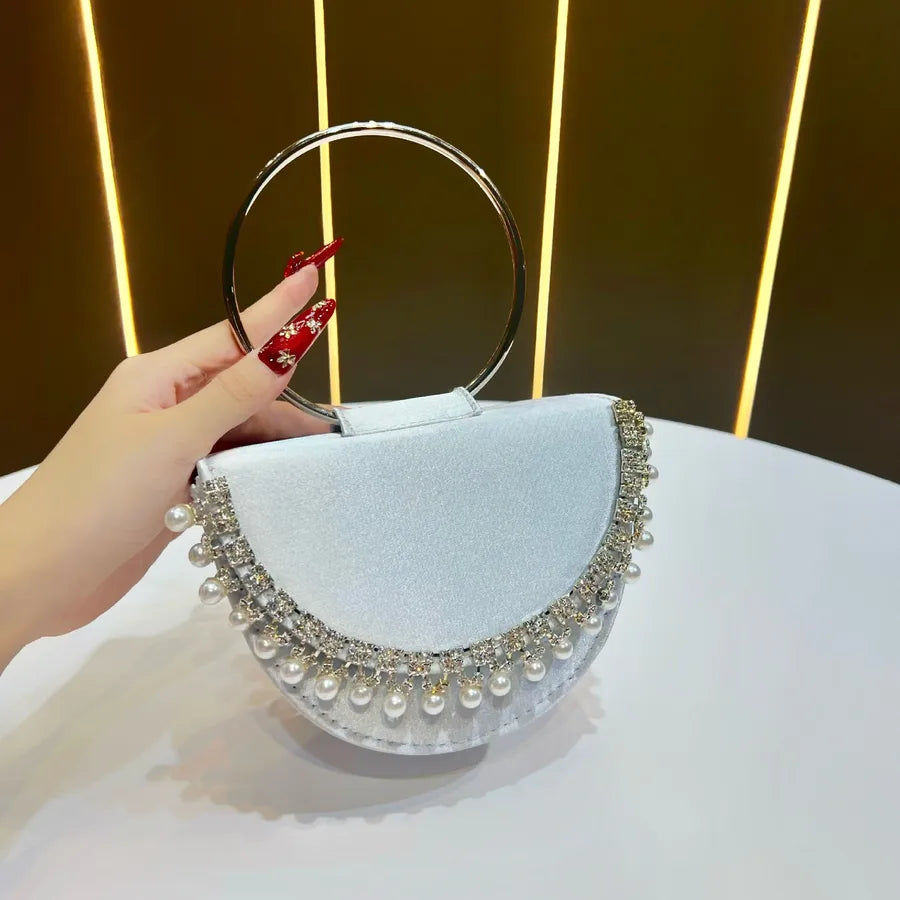 New Women's Round Ring Clutch Bag Rhinestone Evening Handbag Small Red Book Handbag Water Diamond Bags Fashion Elements