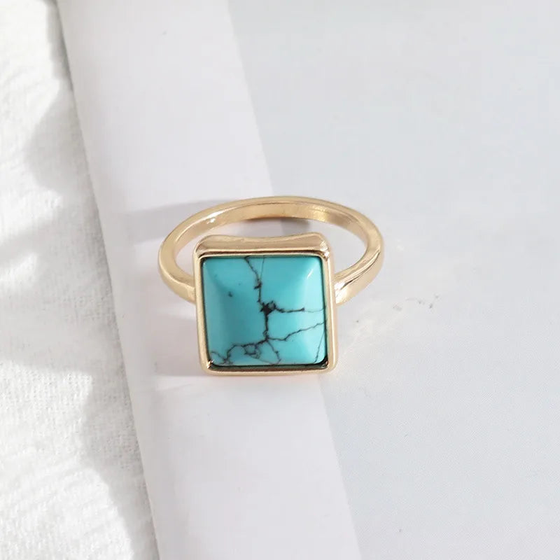 1 piece simple style square alloy plating inlay natural stone women's rings