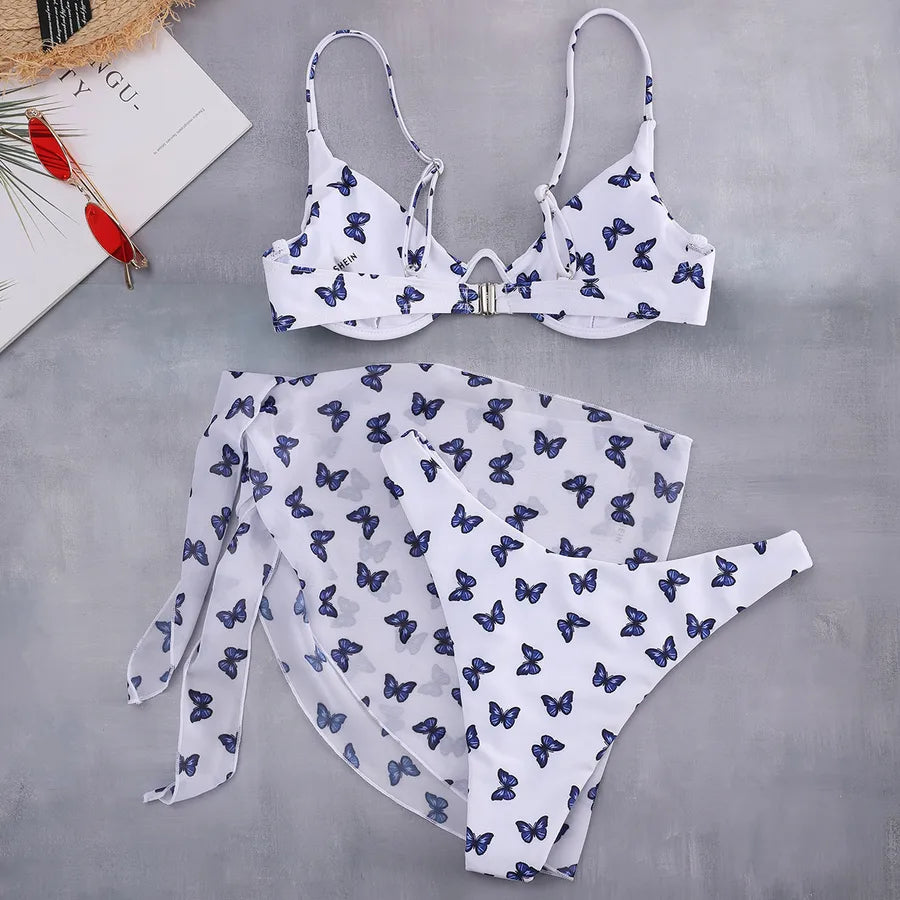 women's ditsy floral 3 pieces bikinis swimwear