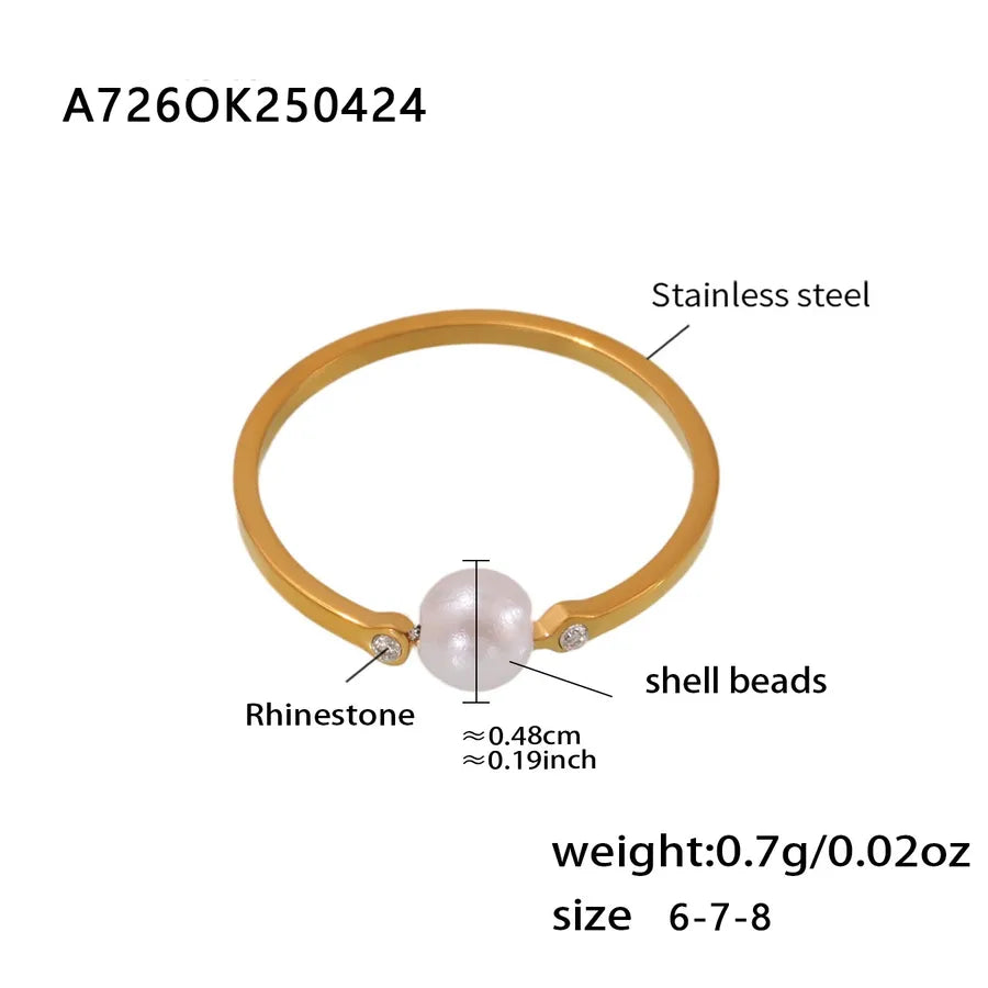 Wholesale Jewelry Casual Elegant Cute Geometric 304 Stainless Steel Imitation Pearl Zircon 18K Gold Plated Plating Inlay Rings