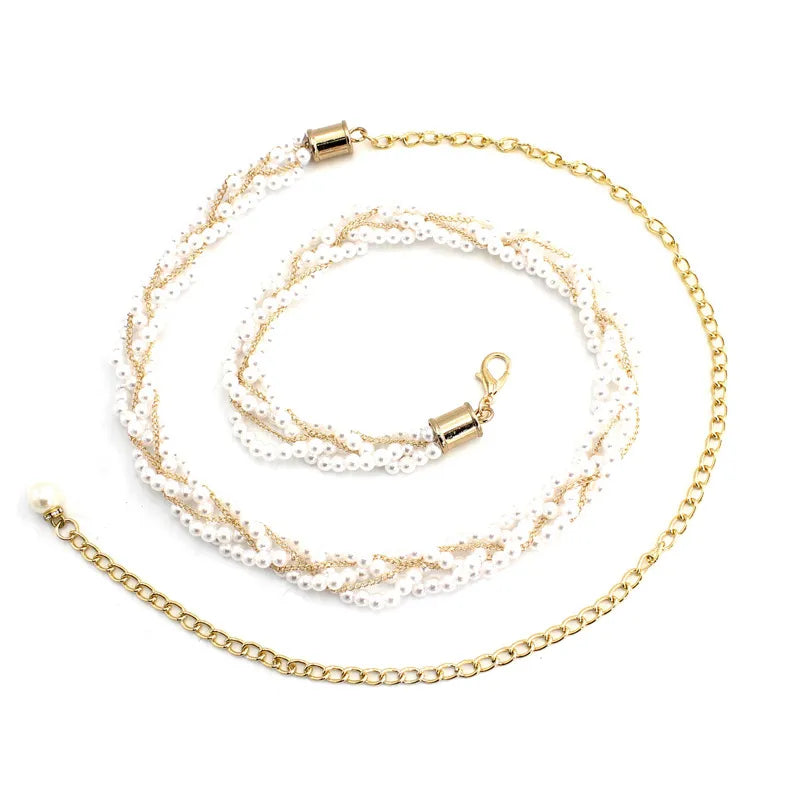 lady imitation pearl alloy beaded plating women's corset belts 1 piece