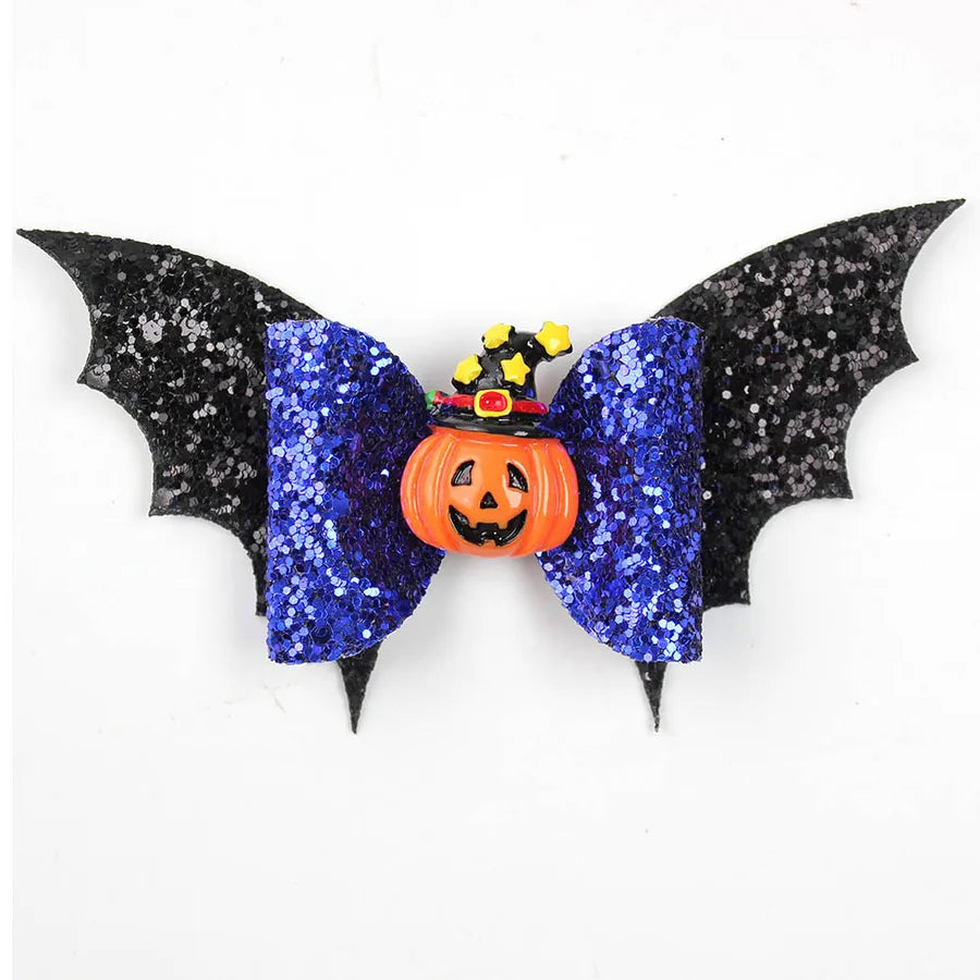 Creative Halloween Double Layer Small Bat Wings Butterfly Knot Hair Clip Funny Children's Hair Accessories Pumpkin Pattern