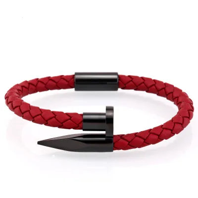 Elegant Streetwear Solid Color Leather rope Titanium Steel Plating Men'S Cuff Bracelets Men Cord & Leather Bracelets