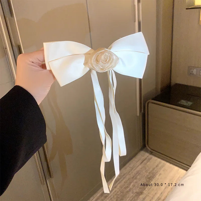 elegant simple style bow knot alloy gauze ribbon hair clip