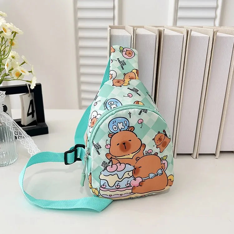 Kid'S Nylon Cartoon Capybara Cute Oval Zipper Fanny Pack