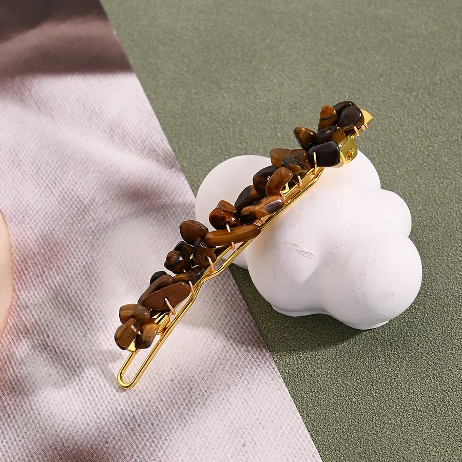 Casual Vintage Style Ethnic Style Women's Irregular Copper Handmade Polishing Plating Natural Stone Hair Clip