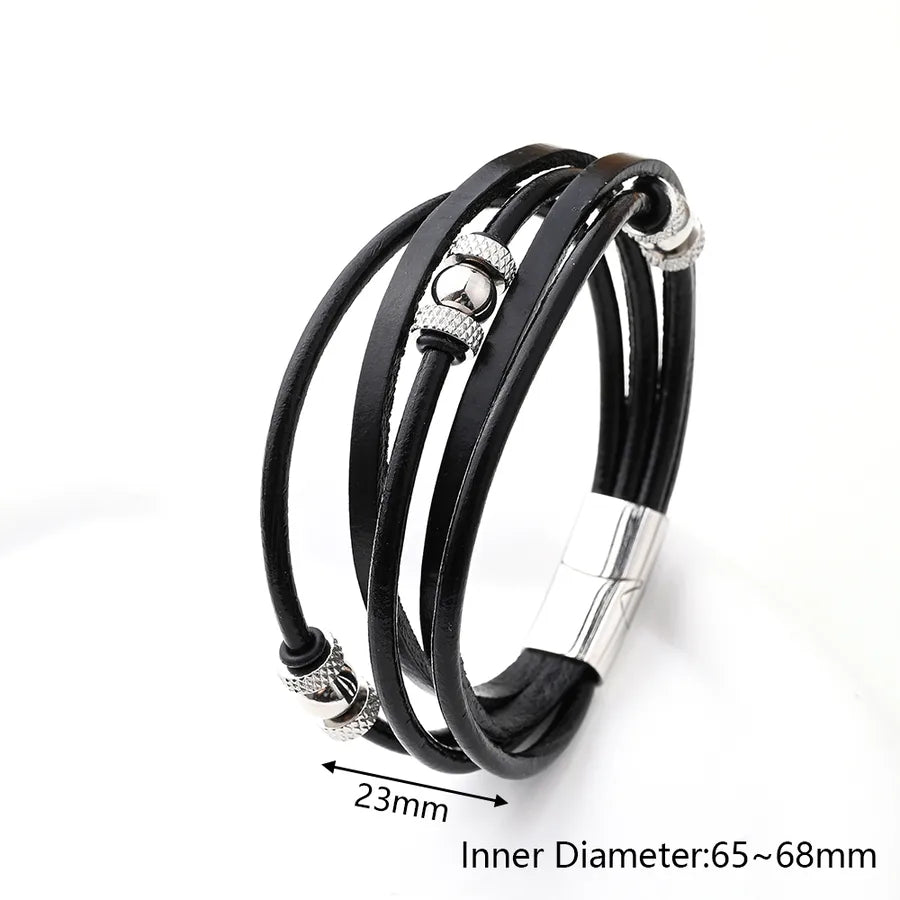 Casual Vacation Streetwear Simple 304 Stainless Steel Genuine Cowhide Leather Wholesale wristband