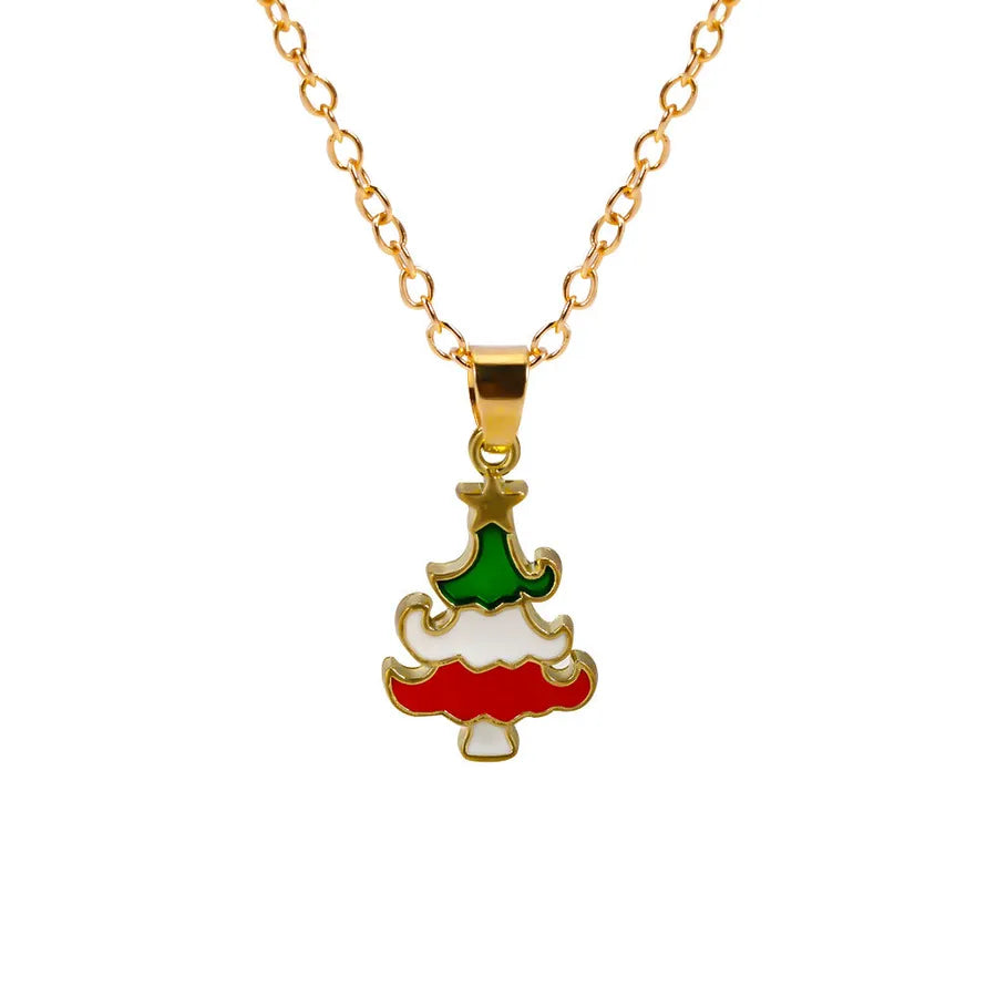 Christmas Themed Alloy Pendant Necklace With Bell Snowflake Design Geometric Pattern For Men And Women Christmas Tree Santa Claus Deer Stick