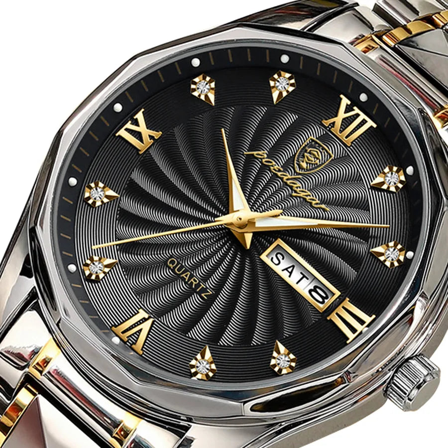 business round letter butterfly double snap quartz men's watches