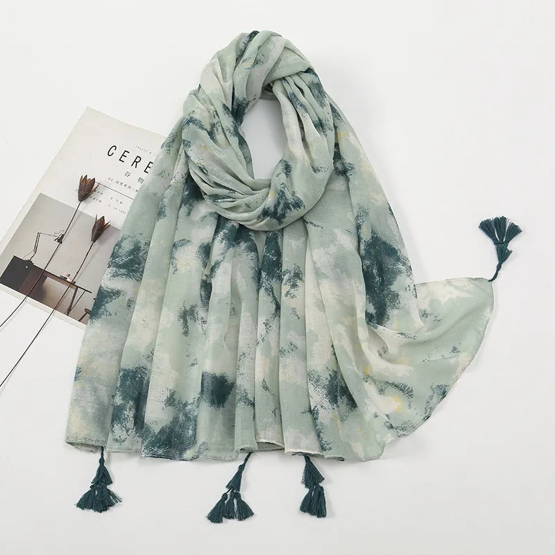 women's retro color block polyester printing scarf