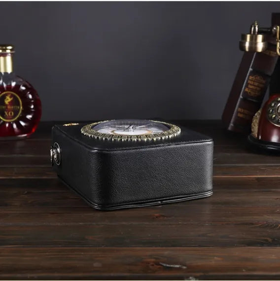 Women's Medium Pu Leather Clock Vintage Style Square Zipper Handbag