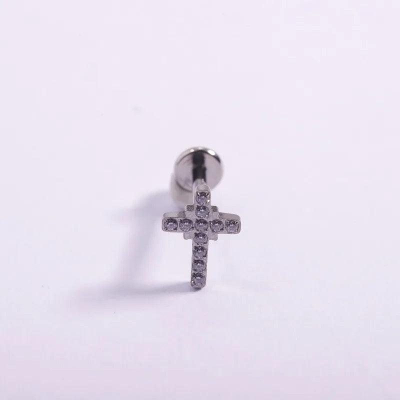 1 Piece Lip Rings Casual Punk Simple Style Cross Letter Heart Shape Titanium Alloy Polishing Plating Zircon 18K Gold Plated Lip Rings Ear Cartilage Rings & Studs