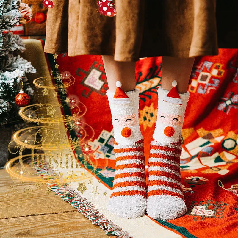 women's basic santa claus snowman polyester coral fleece ankle socks 1 set
