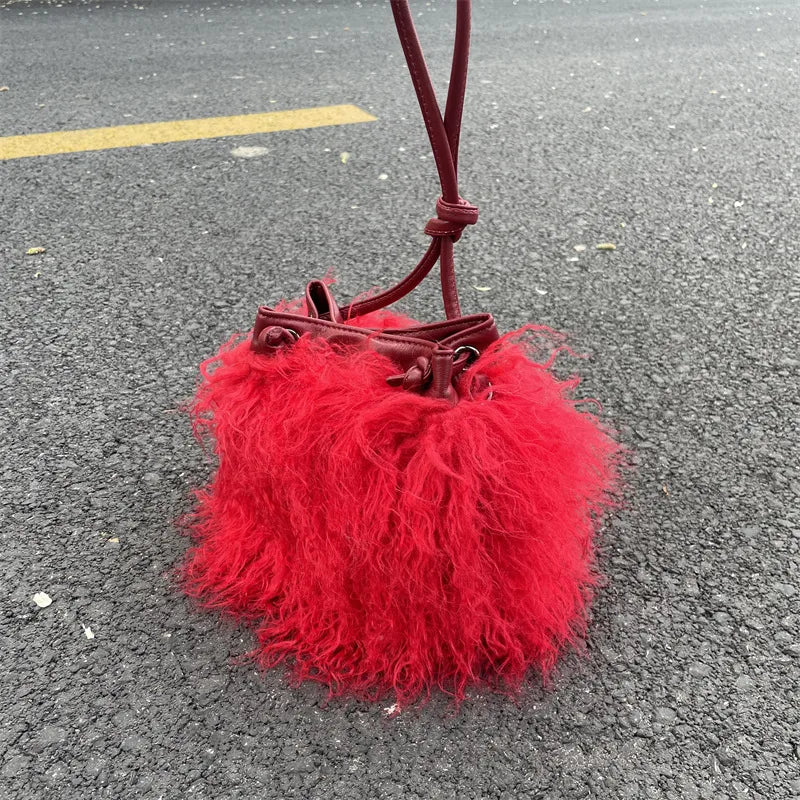 women's medium all seasons plush basic bucket bag