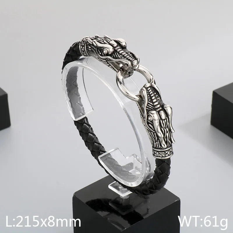 Hip-Hop Retro Anchor Skull 304 Stainless Steel Leather rope Halloween Men's Bracelets