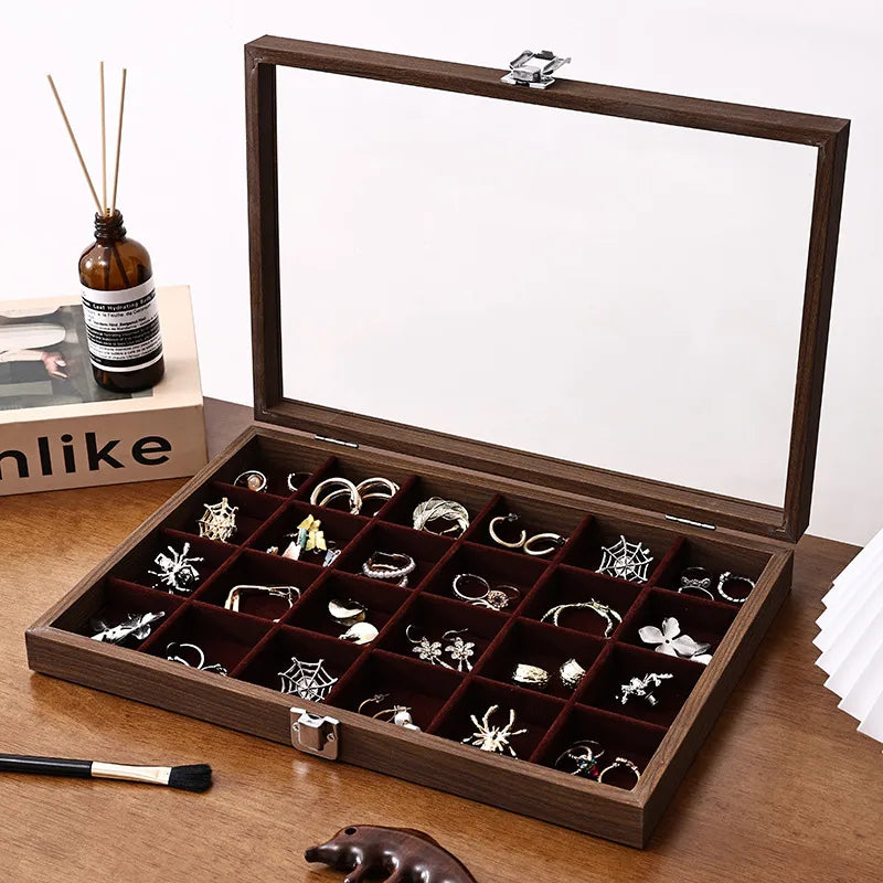 Walnut Wooden Jewelry Storage Box Earring Necklace Ring Organizer Dustproof Display Stand For Vendors Luxury Jewelry Case