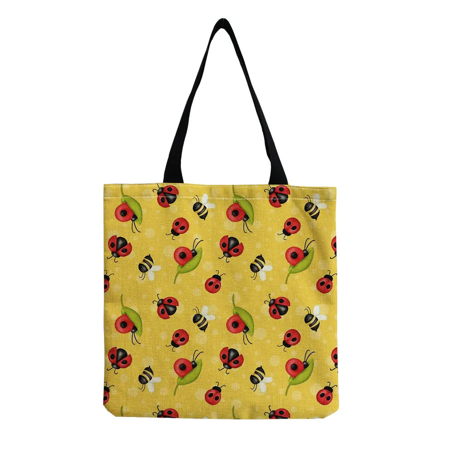 Unisex Cute Beetles Linen Shopping bags